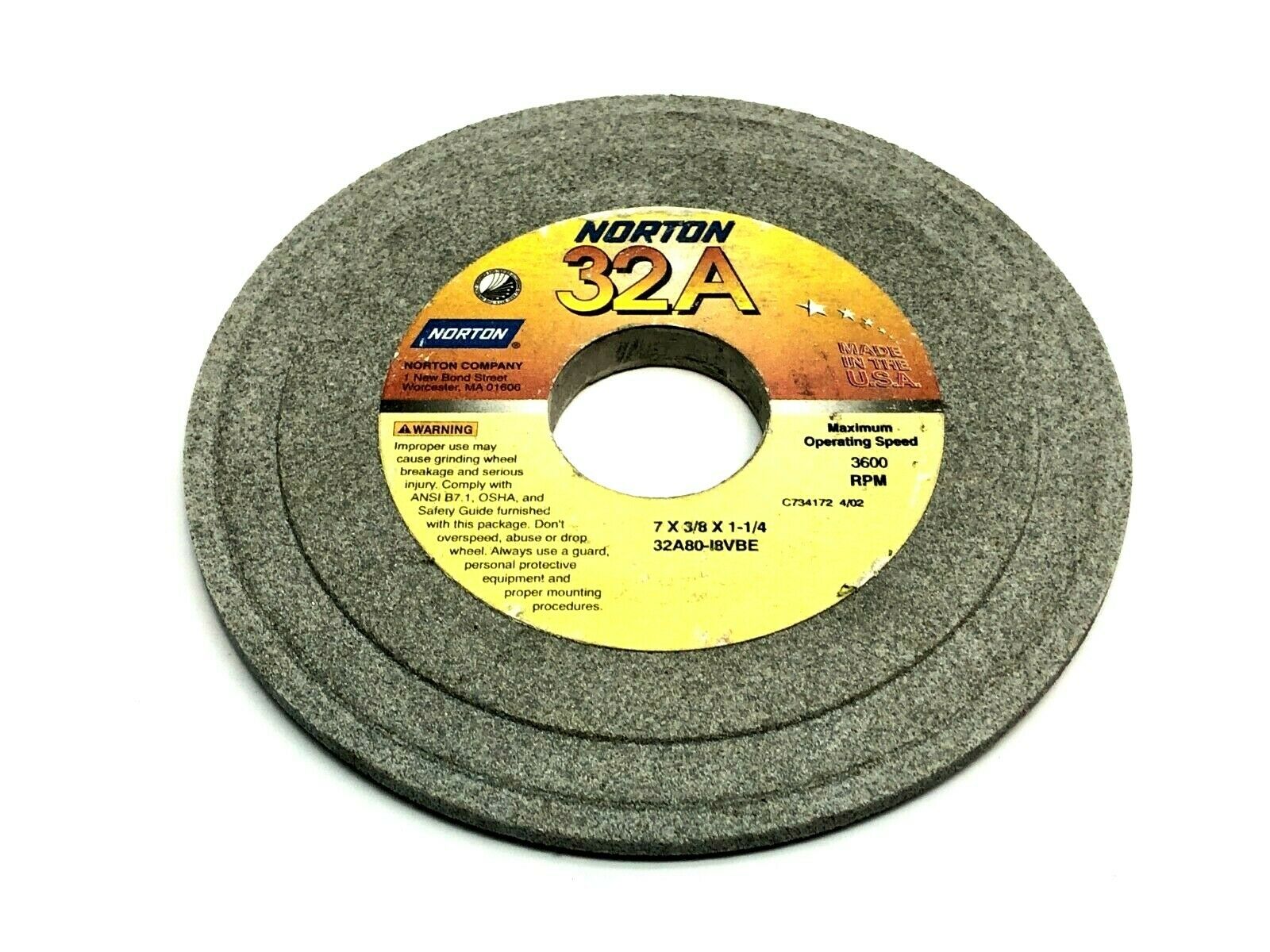 Norton 32A80-I8VBE Grinding Wheels 1-1/4" Bore 3600 RPM LOT OF 5 - Maverick Industrial Sales