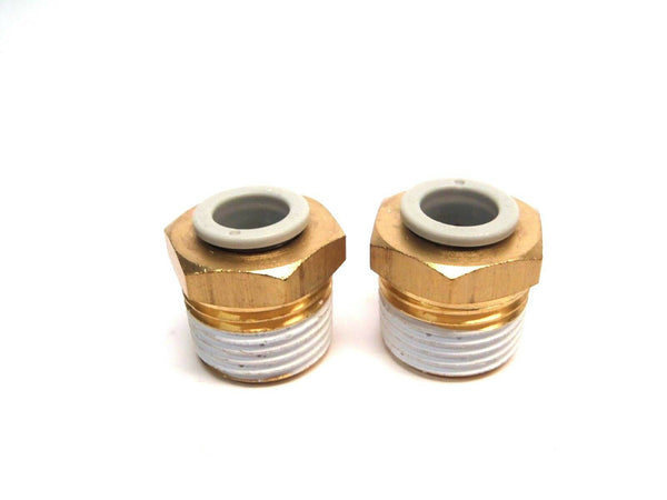 Lot of (2) SMC KQ2H10-04AS 1/4 NPT Tube to 10mm Male Brass Threaded Adapter - Maverick Industrial Sales