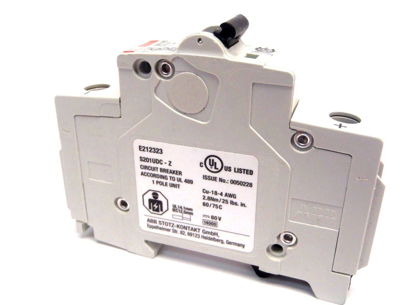 ABB S201UDC-Z5 5A 60VDC 1 Pole Circuit Breaker 14kA IR E212323 - Maverick Industrial Sales