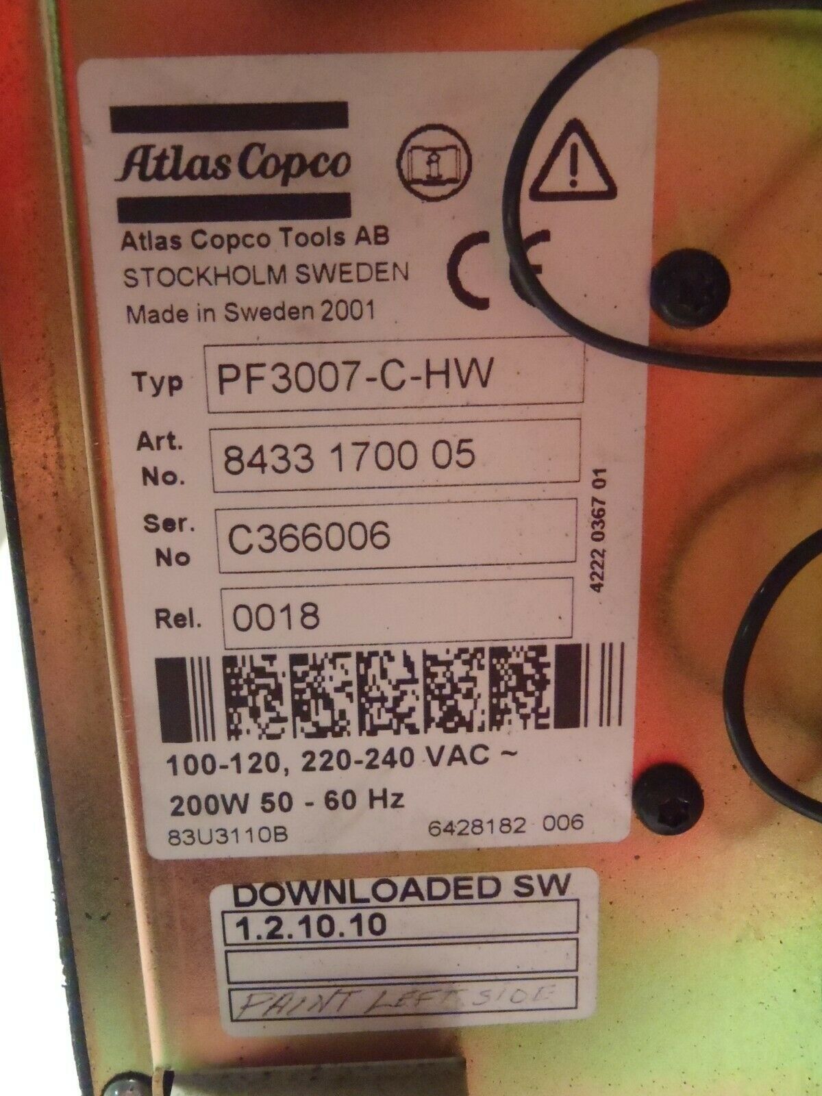 8433 1700 05,PF3007-C-HW | Atlas Copco 8433 1700 05 TENSOR S4/S7 Torque Controller PF3007-C-HW - Used - Maverick Industrial Sales