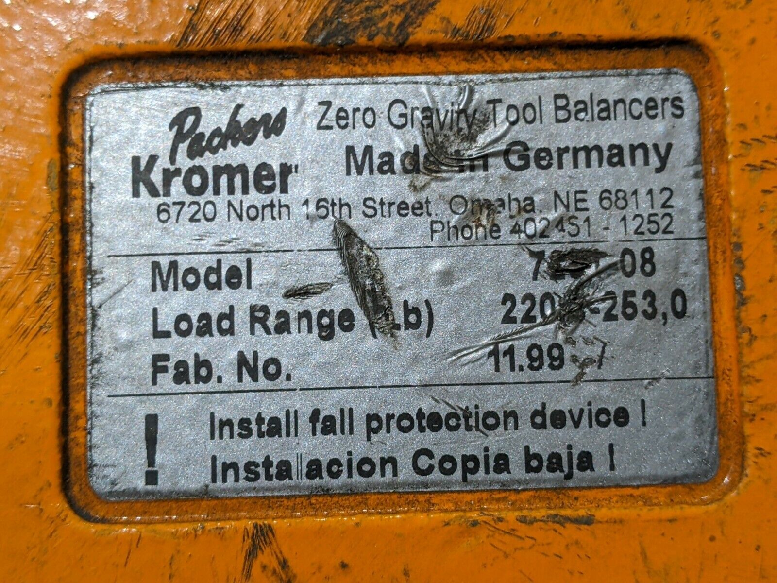 Packer Kromer 7251-08 Zero Gravity Tool Balancer 220-253 lbs - Maverick Industrial Sales