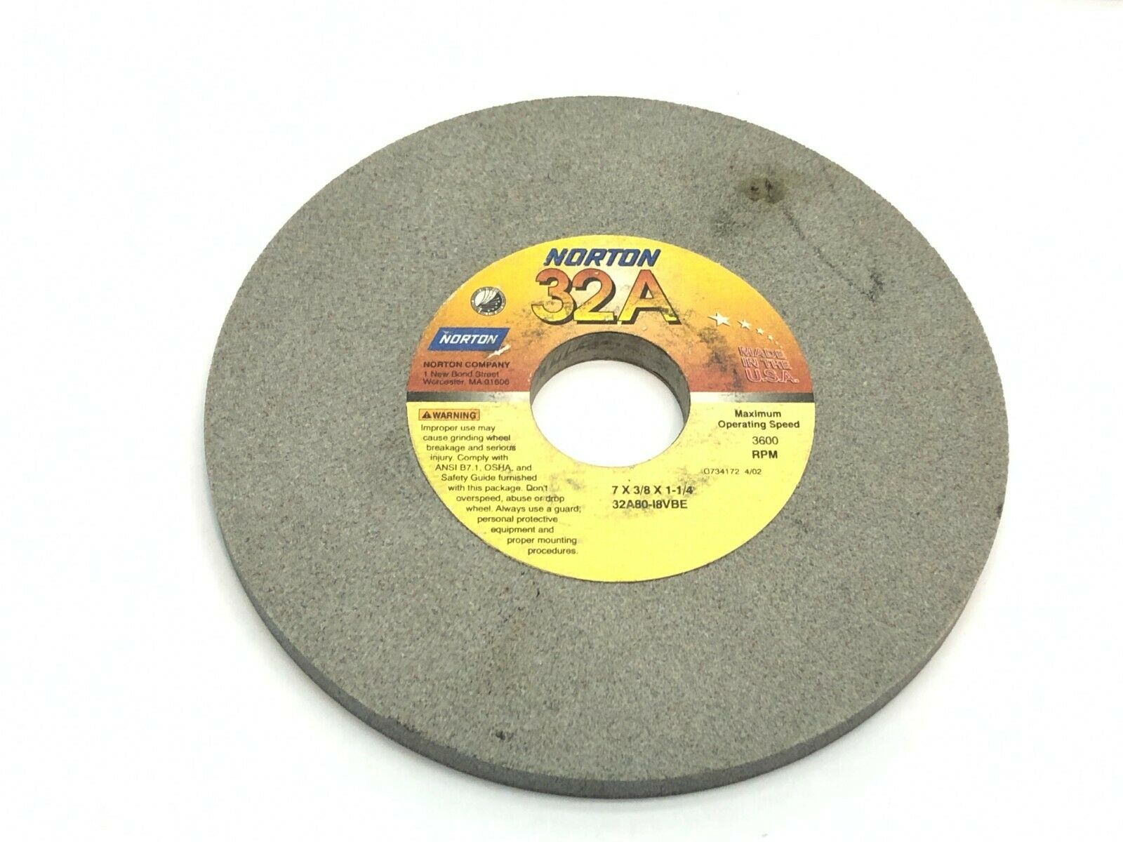 Norton 32A80-I8VBE Grinding Wheels 1-1/4" Bore 3600 RPM LOT OF 5 - Maverick Industrial Sales