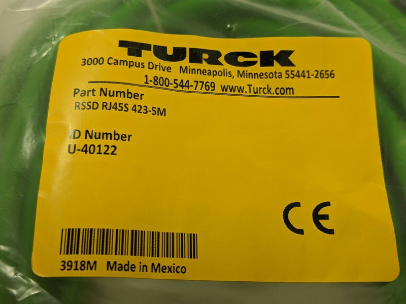 Turck RSSD RJ45S 423-5M Pofinet Ethernet Cordset M12 4 Pin to RJ45 U-40122 - Maverick Industrial Sales