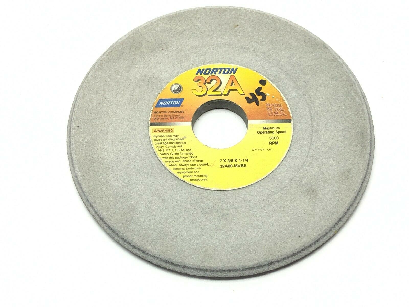 Norton 32A80-I8VBE Grinding Wheels 1-1/4" Bore 3600 RPM LOT OF 5 - Maverick Industrial Sales