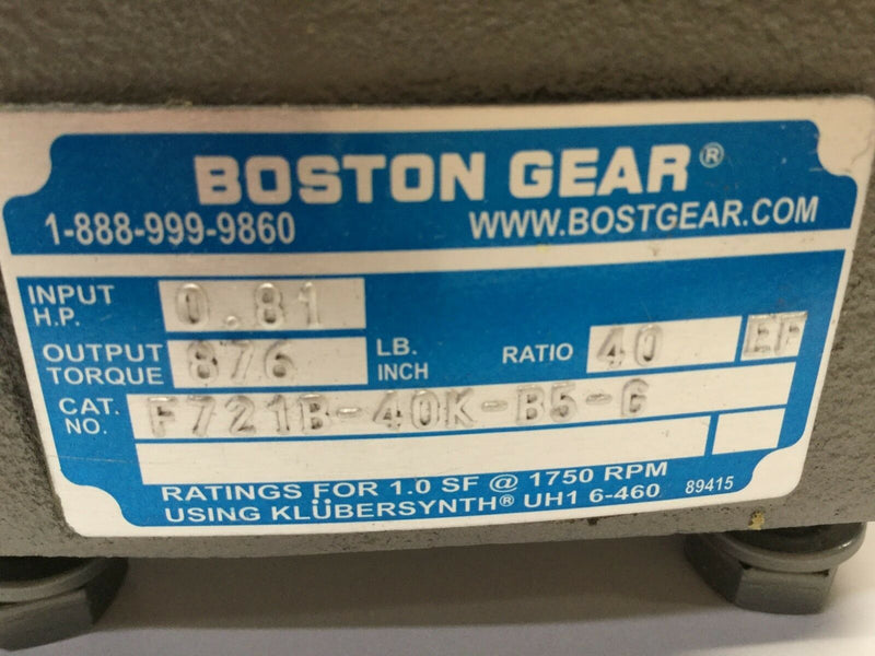 Boston Gear F721B-40K-B5-G Speed Reducer, Left, 40:1, 876 LB/IN - Maverick Industrial Sales