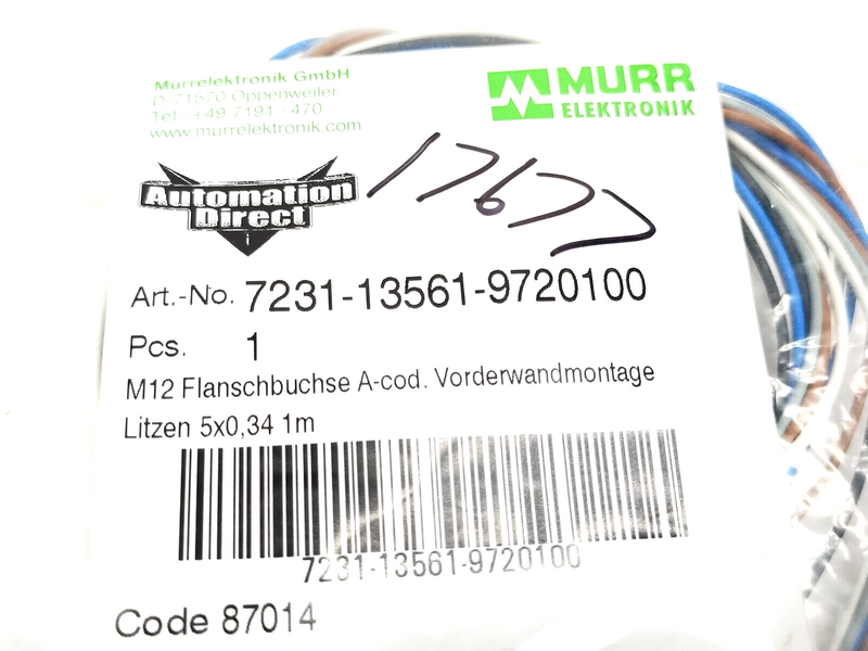 Murr Elektronik 7231-13561-9720100 M12 Female Receptacle 5-Pin 1m Wire Leads - Maverick Industrial Sales