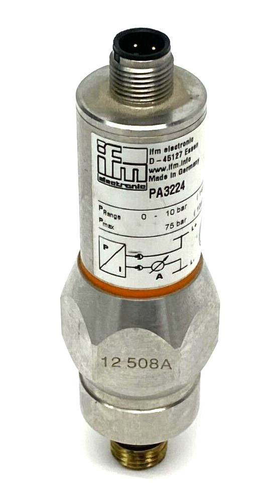 Ifm PA3224 Pressure Sensor 0-10 bar 145psi 75 bar Max 1087psi 1/4" NPT - Maverick Industrial Sales