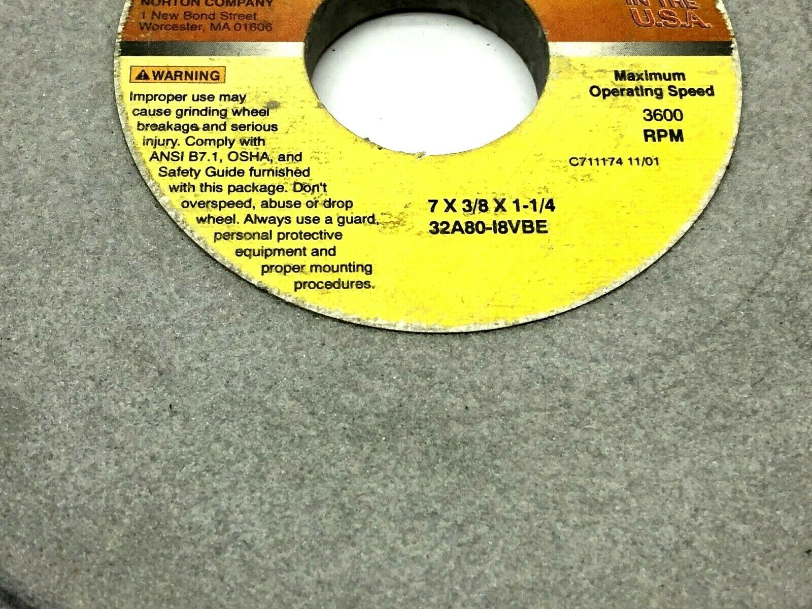 Norton 32A80-I8VBE Grinding Wheels 1-1/4" Bore 3600 RPM LOT OF 5 - Maverick Industrial Sales