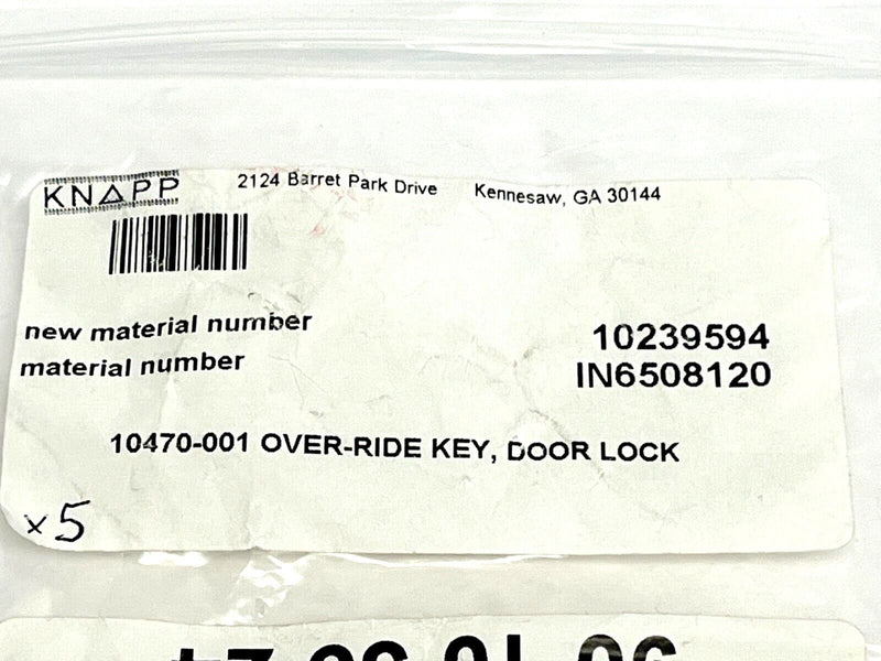 Knapp 10470-001 Door Lock Over-Ride Key IN6508120 - Maverick Industrial Sales