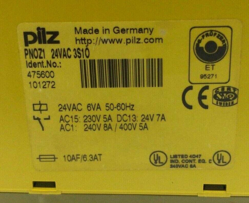 Pilz PNOZ1 24VAC 3S10 E-Stop Safety Relay 6VA 50-60Hz 475600 - Maverick Industrial Sales