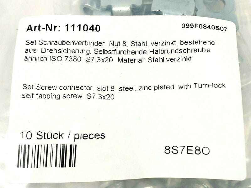 FATH 111040 Screw Connector Slot 8 w/ Turn-Lock Self Tap Screw S7 3x20 10-PACK - Maverick Industrial Sales