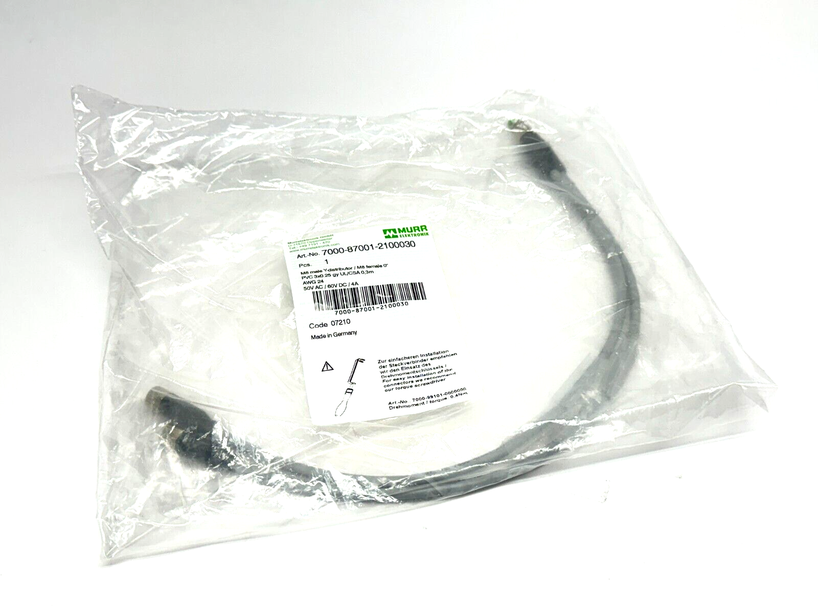 Murr Elektronik 7000-87001-2100030 Y-Distributor M8 M 4-Pin - M8 F 3-Pin 0.3m - Maverick Industrial Sales