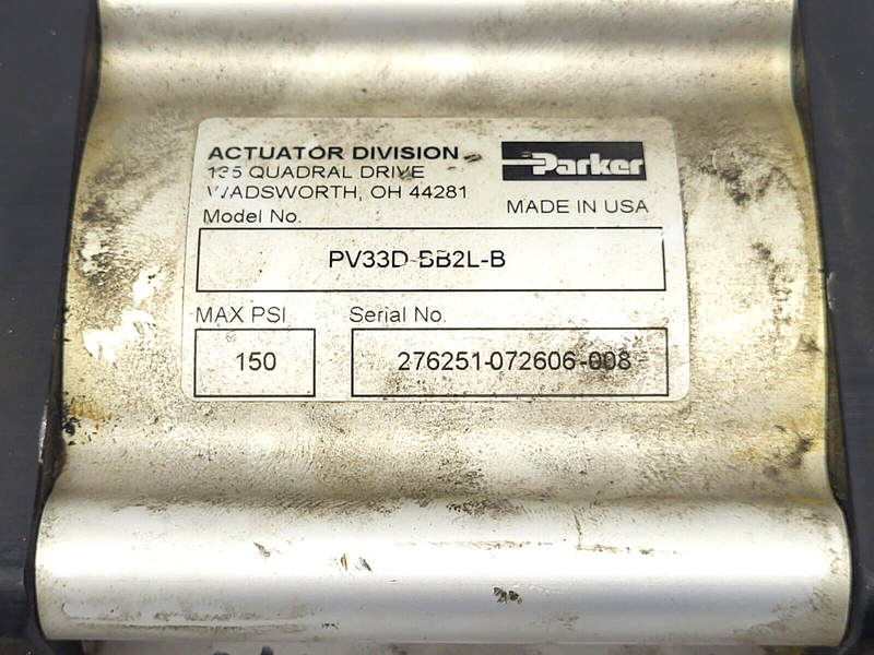 Parker PV33D-BB2L-B Pneumatic Cylinder 150 PSI MISSING O-RING - Maverick Industrial Sales