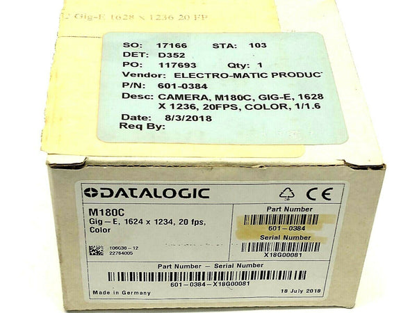 Datalogic 601-0384 Gig-E Color CCD Camera 1628x1236 20FPS 1/1.8" M180C - Maverick Industrial Sales