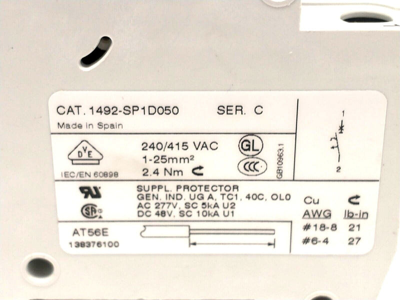 Allen Bradley 1492-SP1D050 Ser. C Miniature Circuit Breaker 1 Pole 5A LOT OF 2 - Maverick Industrial Sales