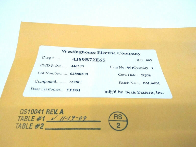 Westinghouse Electric Seals Eastern 4389B72E65 Rev 005 O-Ring 2Q08 EPDM Rubber - Maverick Industrial Sales
