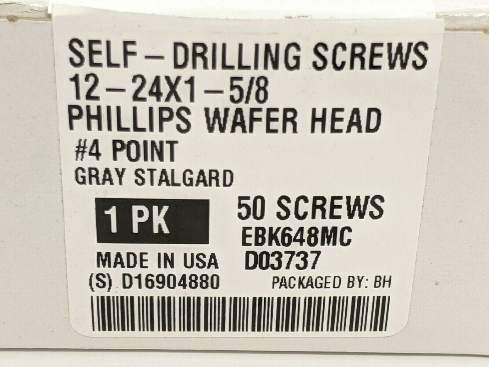 Elco EBK648MC Self-Drilling  Screws 12-24 x 1-5/8" Phillips Wafer Head PKG OF 50 - Maverick Industrial Sales