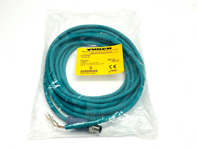 Turck RSSD 441-5M Eurofast Ethernet Cordset M12 Male 4-Pin 5m Length U-05911 - Maverick Industrial Sales