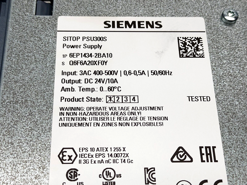 Siemens 6EP1434-2BA10 SITOP PSU300S 10A Stabilized Power Supply 400-500VAC 24VDC - Maverick Industrial Sales