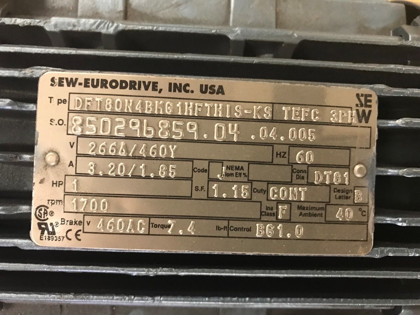 SEW-Eurodrive DFT80N4BMG1HIS-KS 1HP 1700RPM Motor & R37DT80N4BMG1HFTHIS-KS - Maverick Industrial Sales