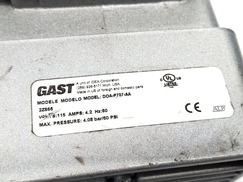 Gast DOA-P707-AA Compressor/Vacuum Pump 115V 4.2A 60PSI - Maverick Industrial Sales