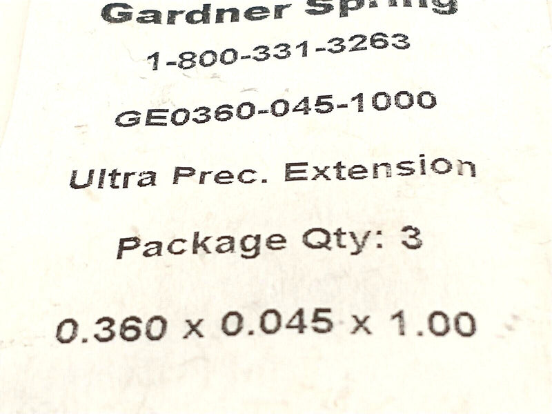 Gardner Spring GE0360-045-1000 Ultra Prec. Extension .36" x .045" x 1" 3 PACK - Maverick Industrial Sales