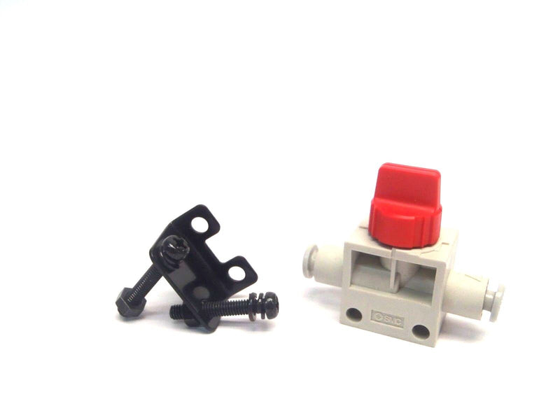 SMC VHK2 Red Manual Finger Valve for 5/32 Tubing w/ Mounting Bracket - Maverick Industrial Sales