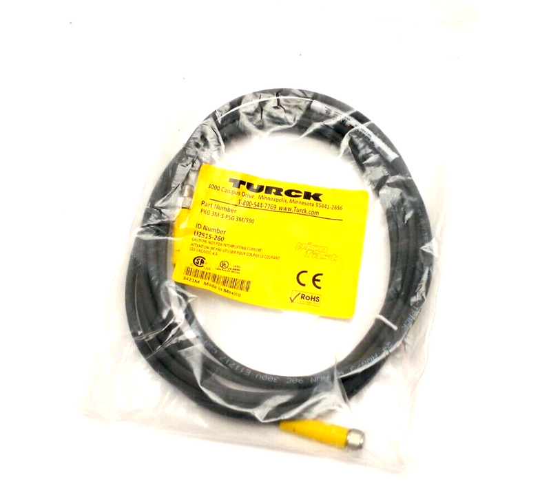 Turck PKG 3M-3-PSG 3M/S90 Actuator & Sensor Cordset M8 3-Pin M To F 3m U2515-260 - Maverick Industrial Sales