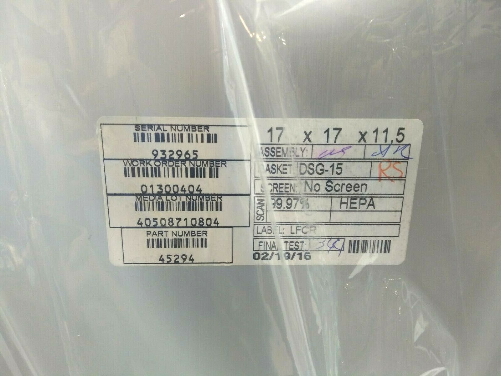 Aerostar 45294 17 x 17 x 11.5 Cleanroom Filter 99.999% Efficiency @ 0.3 Micron - Maverick Industrial Sales