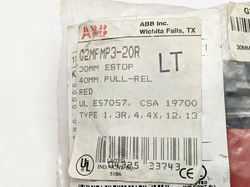 ABB G2MPMP3-20R Emergency Stop 40mm Pull Switch for 30mm Hole - Maverick Industrial Sales