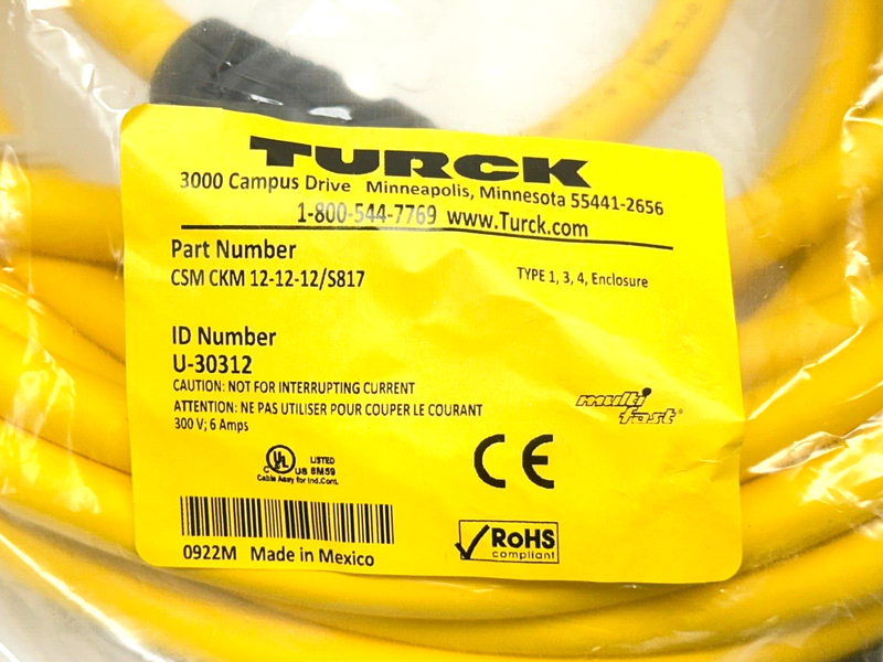 Turck CSM CKM 12-12-12/S817 Multifast Cordset M23 M 12-Pin - M23 F 12-Pin 12m - Maverick Industrial Sales