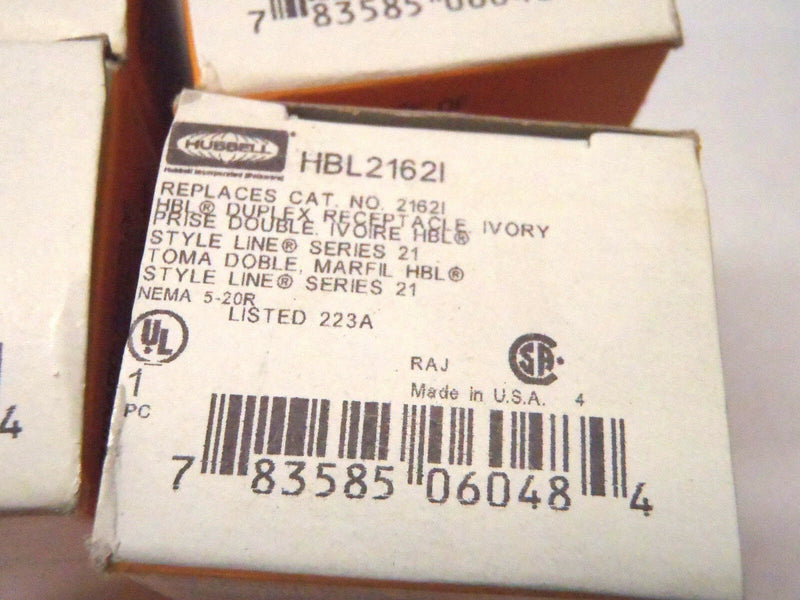 Hubbell HBL2162I Ivory Duplex Receptacle Series 21 223A Nema 5-20R - Maverick Industrial Sales