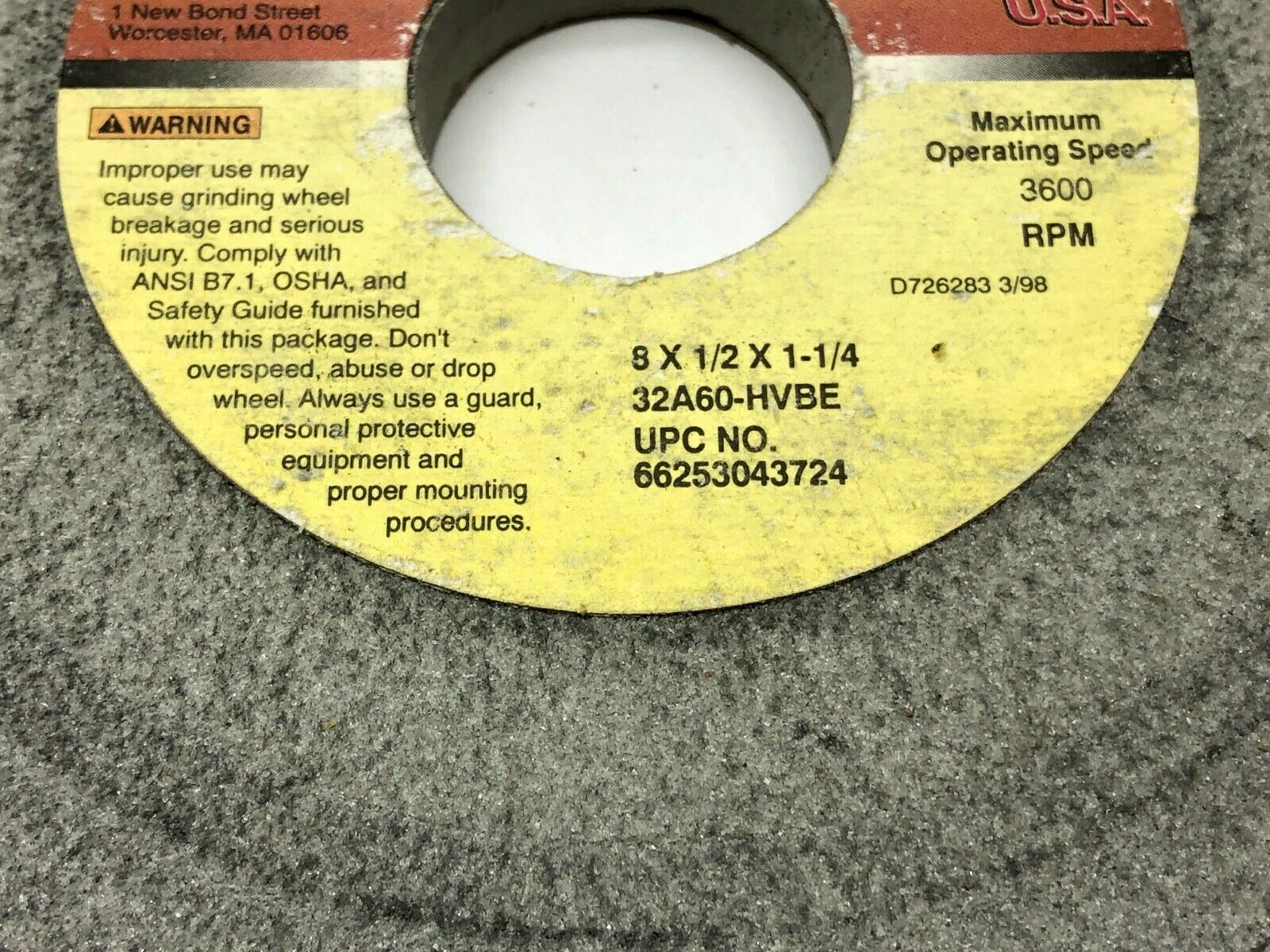Norton 32A60-HBVE Grinding Wheels 1-1/4" Bore 3600 RPM LOT OF 5 - Maverick Industrial Sales