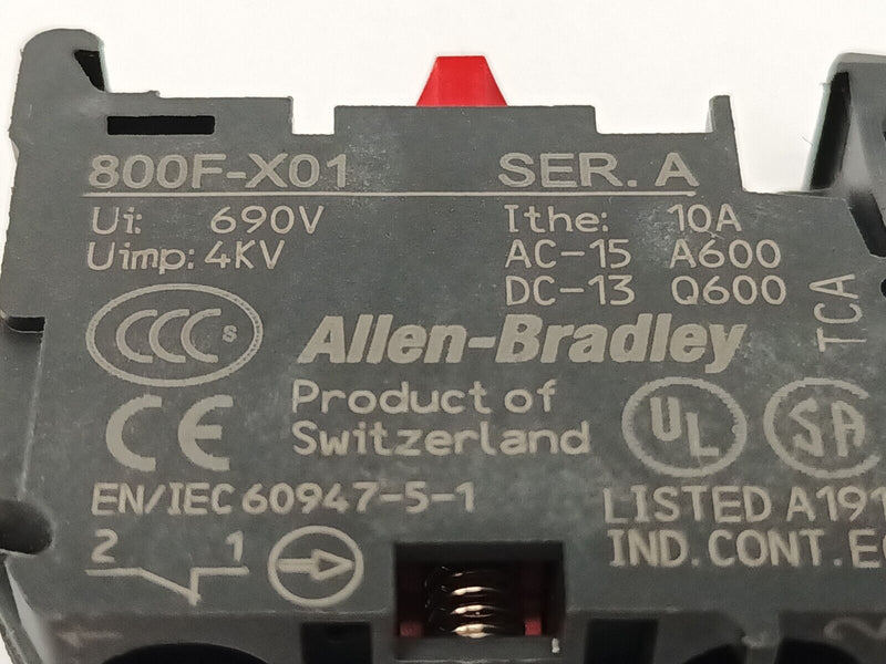 Allen Bradley 800F-X01 Ser A Contact Block 22.5mm Plastic 1 NO - Maverick Industrial Sales