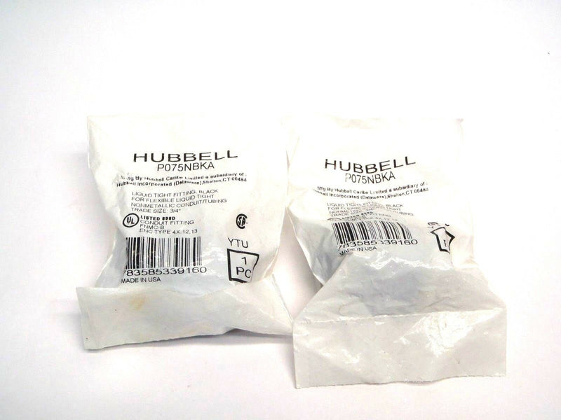 Lot of 2 Hubbell P075NBKA 3/4" Non-Metallic Liquid Tight Conduit Fitting Black - Maverick Industrial Sales