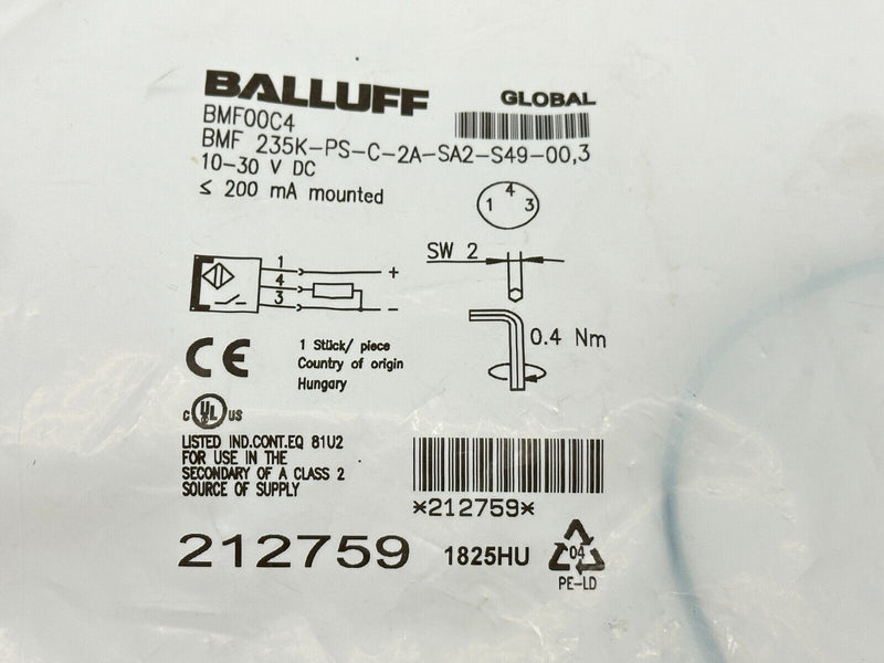 Balluff BMF 235K-PS-C-2A-SA2-S49-00,3 Magnetic Field Sensor for T-Slot BMF00C4 - Maverick Industrial Sales