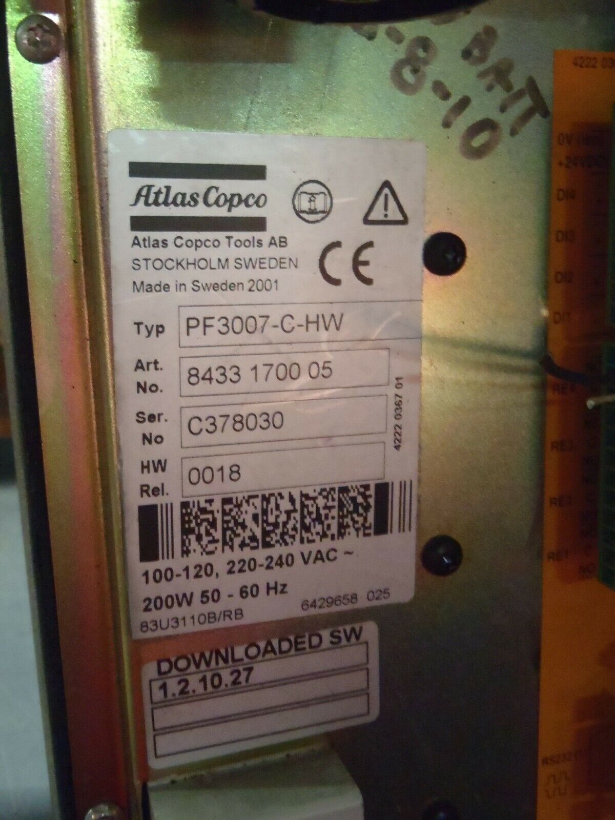 8433 1700 05,PF3007-C-HW | Atlas Copco 8433 1700 05 TENSOR S4/S7 Torque Controller PF3007-C-HW - Used - Maverick Industrial Sales