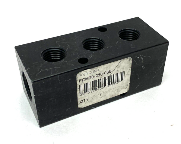 Polyconn PCM20-250-03B Pneumatic Manifold 3-Port 1/4” NPT Out 3/8” NPT In BLACK - Maverick Industrial Sales