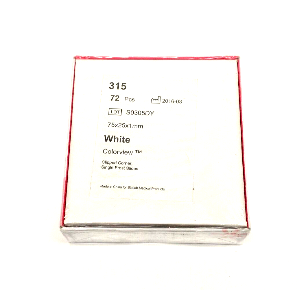 StatLab 315 Colorview Clipped Corner White Single Frost Slides 75x25x1mm 72 PACK - Maverick Industrial Sales