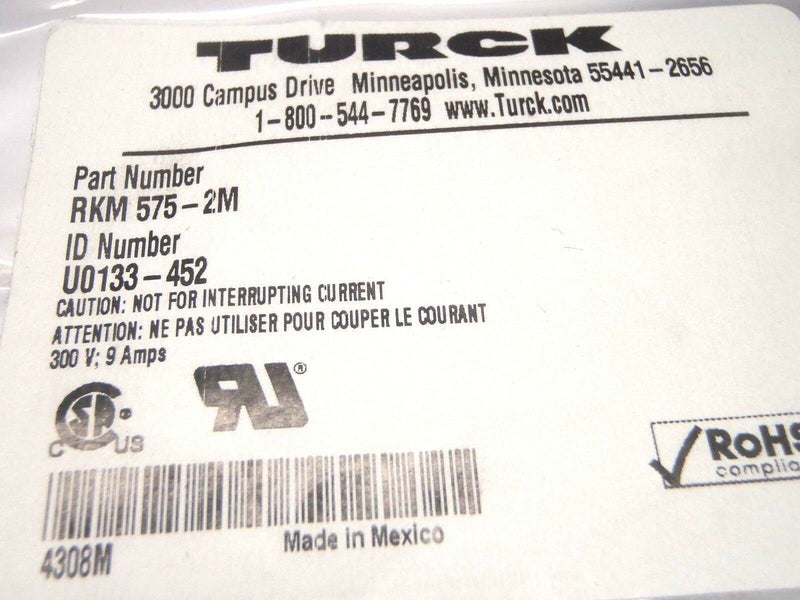 Turck RKM 575-2M Cordset U0133-452 - Maverick Industrial Sales