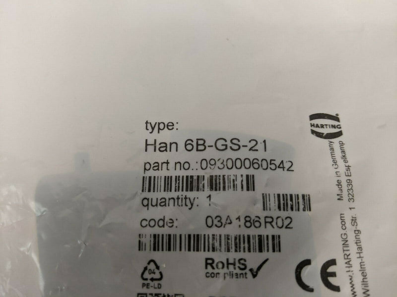 Harting 09 30 006 0542 Han B Hood Side Entry HC 2 Pegs 6B-GS-21 - Maverick Industrial Sales