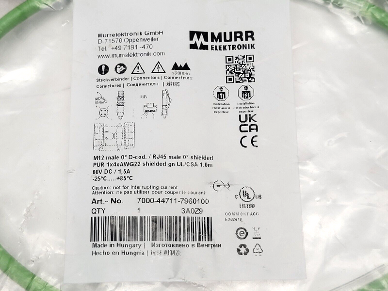 Murr Elektronik 7000-44711-7960100 Sensor Cordset M12 Male to Male RJ45 1m - Maverick Industrial Sales