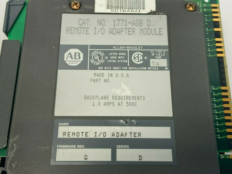 Allen Bradley 1771-ASB Ser D Remote I/O Adapter Module Firmware G w/ 1771-WB - Maverick Industrial Sales