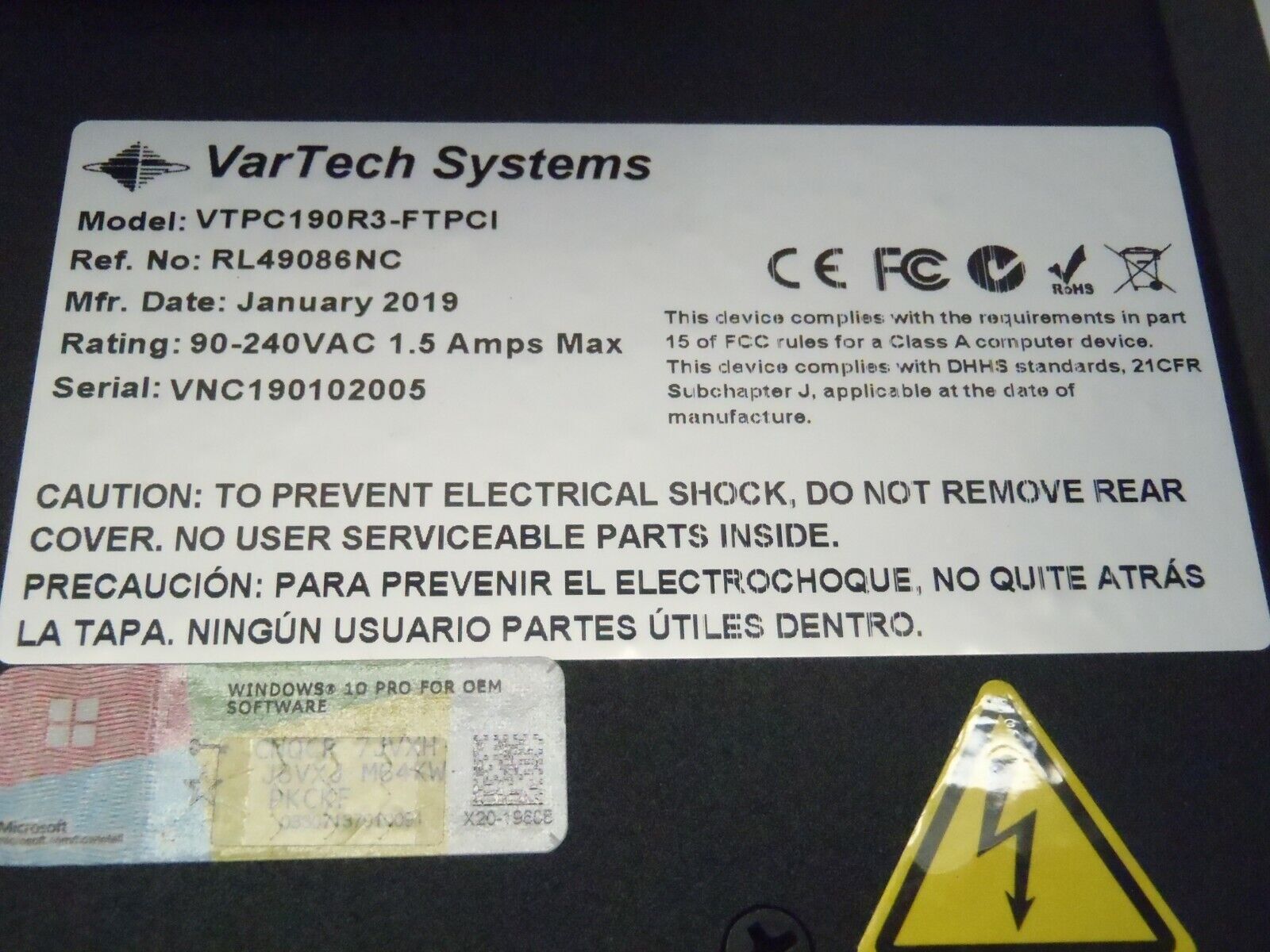 Vartech VTPC190R3-FTPCI Industrial 19" Touchscreen Computer Interface Panel - Maverick Industrial Sales