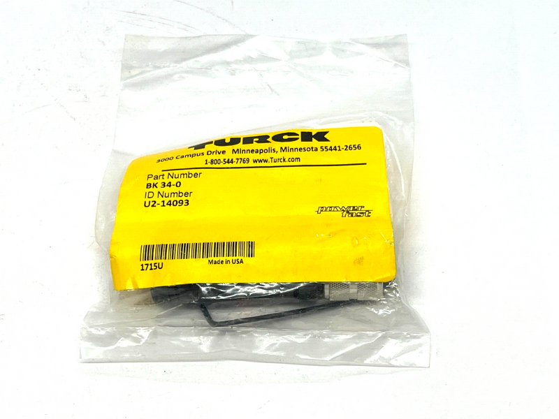 Turck BK 34-0 Straight Female Field-Wireable M16 Connection 3-Pin U2-14093 - Maverick Industrial Sales