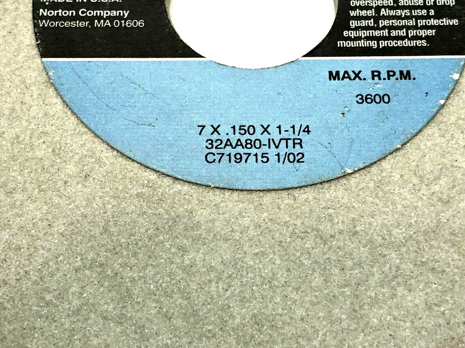 Norton 32AA80-IVTR Grinding Wheels 1-1/4" Bore 3600 RPM LOT OF 5 - Maverick Industrial Sales