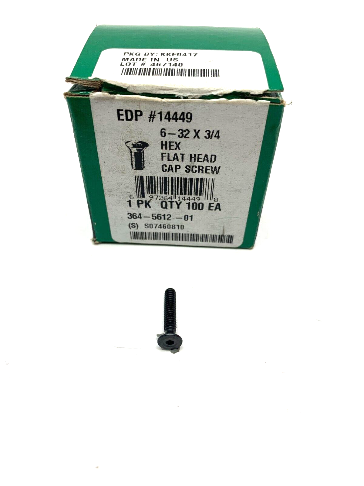 Decorah  364-5612-01 Hex Flat Head Cap Screw 6-32 x 3/4 BOX OF 100 - Maverick Industrial Sales