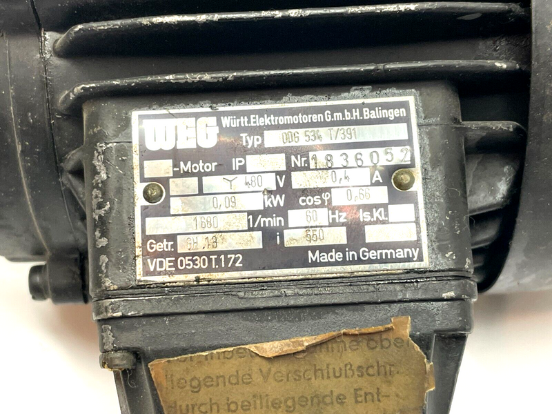 Weg Wurtt Elektromotoren 0D6 534 T/391 Electric Motor - Maverick Industrial Sales