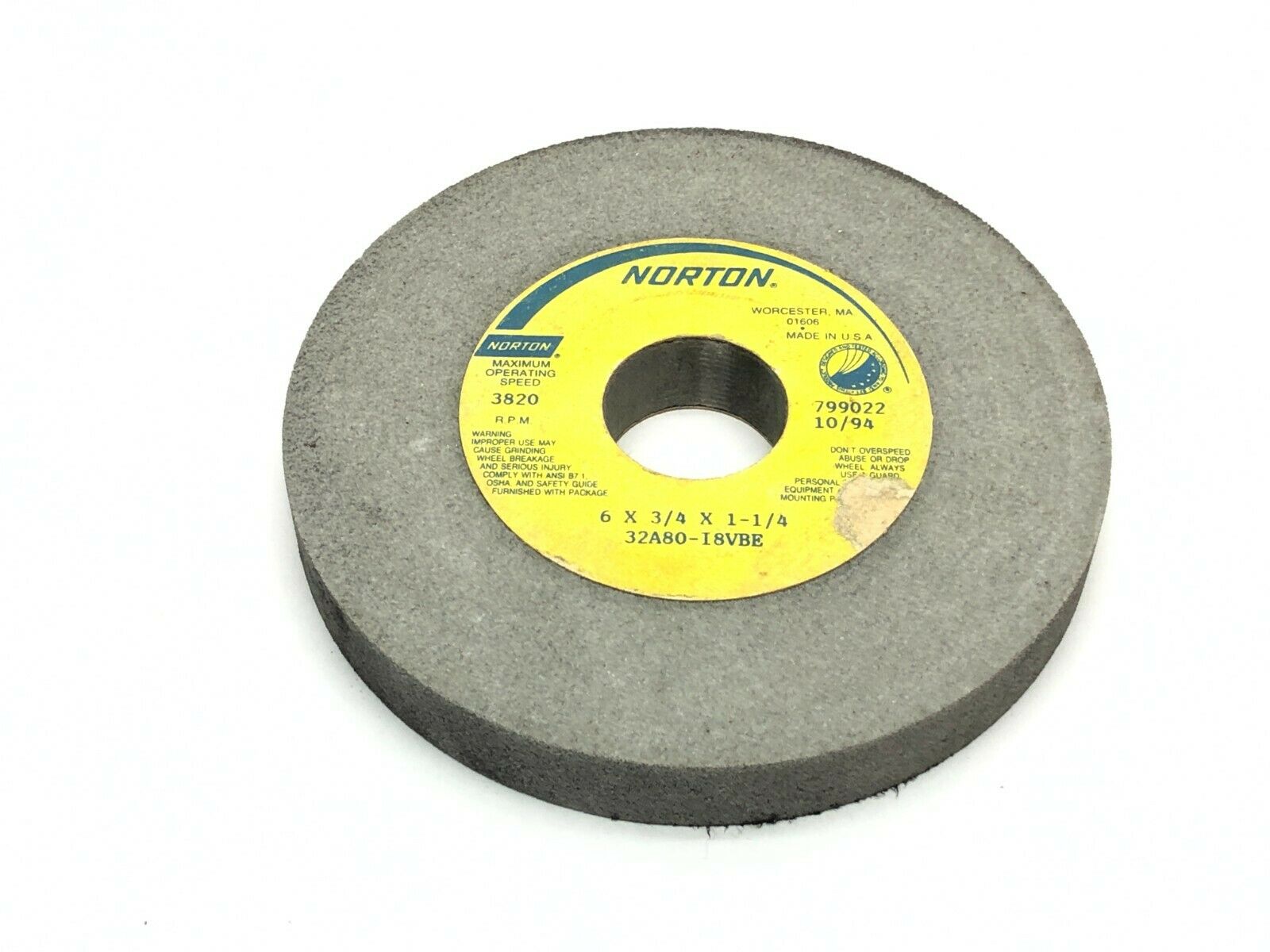 Norton 32A80-I8VBE Grinding Wheels 1-1/4" Bore 3600 RPM LOT OF 5 - Maverick Industrial Sales