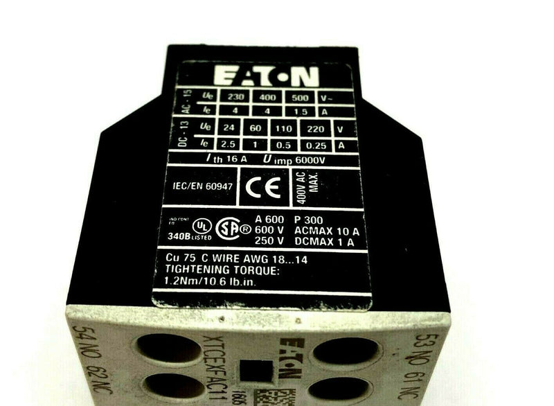 Eaton XTCEXFAC11 Auxiliary Contact 600V AC Max 250VDC Max - Maverick Industrial Sales